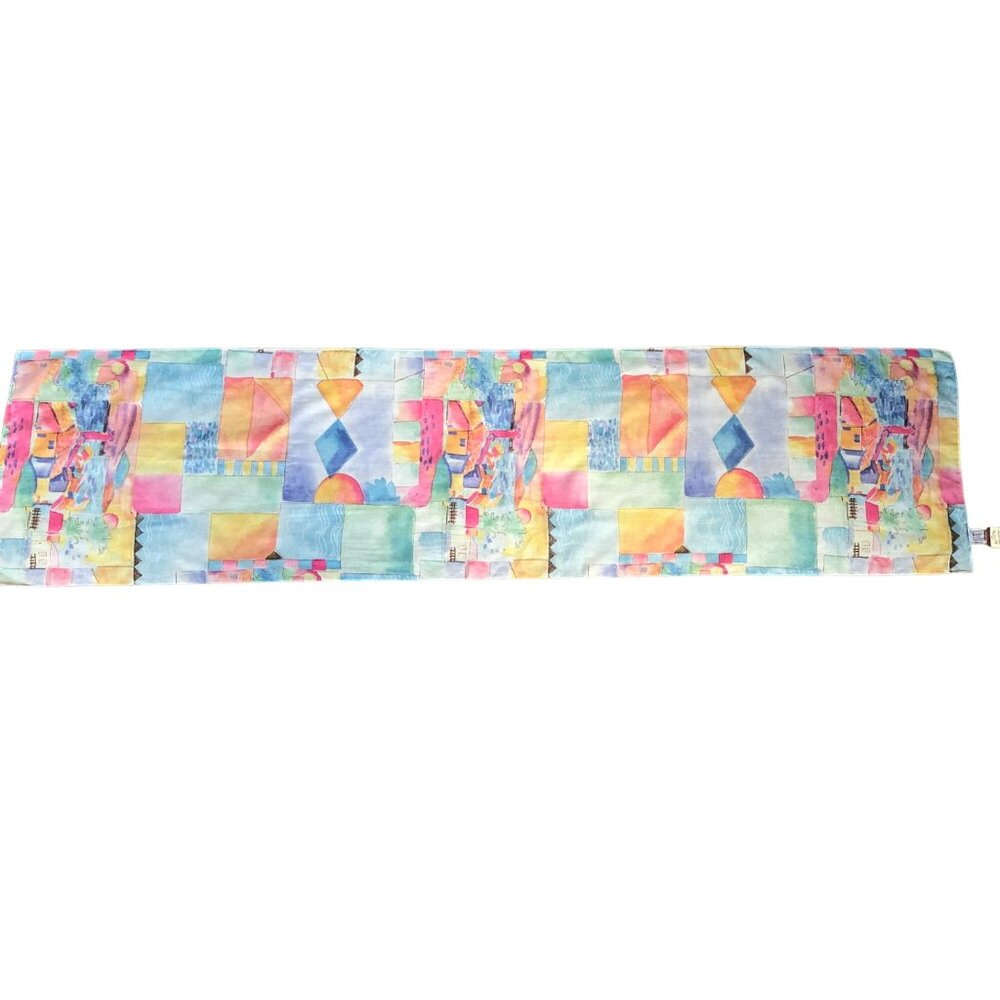 Vintage Basha Pastel Abstract Scenic Print Polyester Scarf